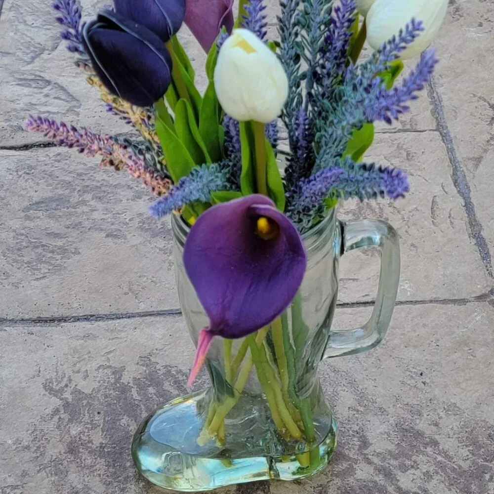 Purple White Calla Lilly Tulip Arrangement Flower Centerpiece Home Table Decor